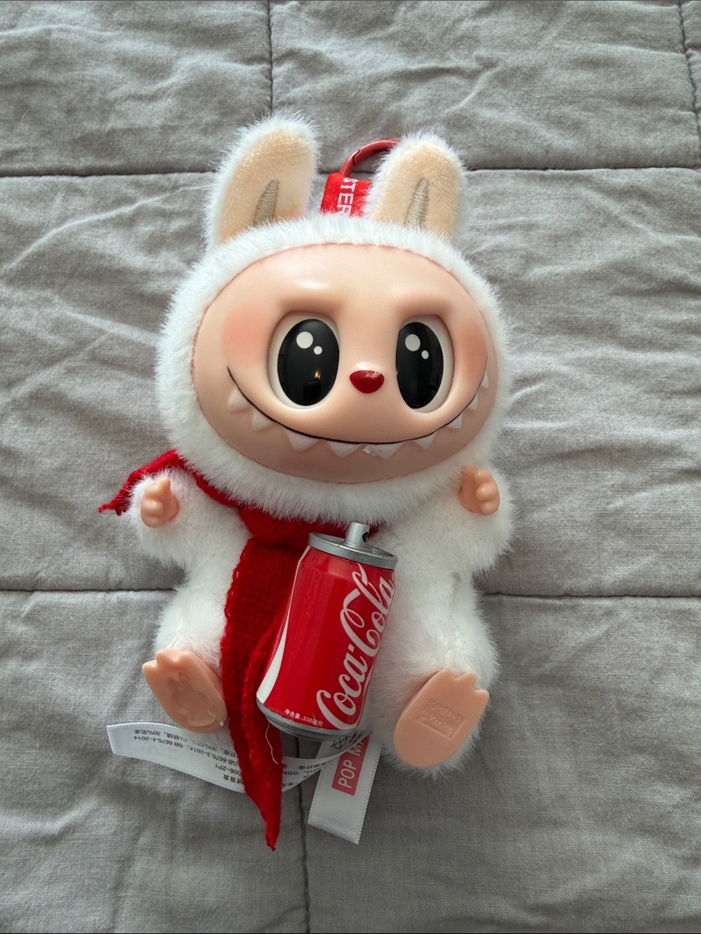 Coca Cola White & Red Plush Labubu Keychain with Mini Can